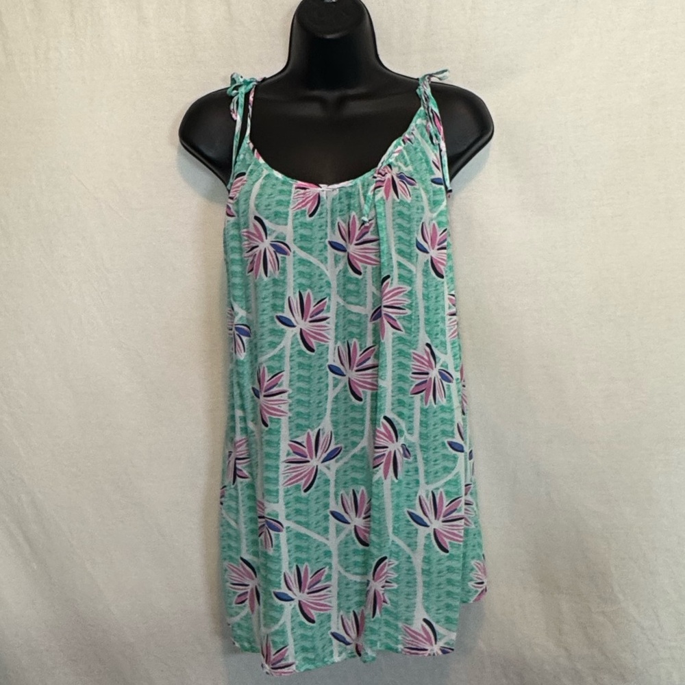 G-196 Chip & Pepper Green Pink & White‎ Floral Sleeveless Summer Blouse Size M